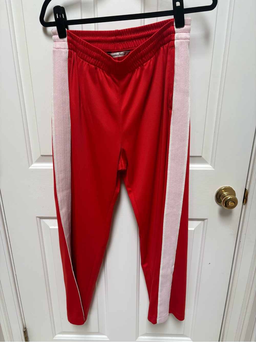 Abercrombie women’s Red Track Pants with Pink Stripes - Athletic Bottoms